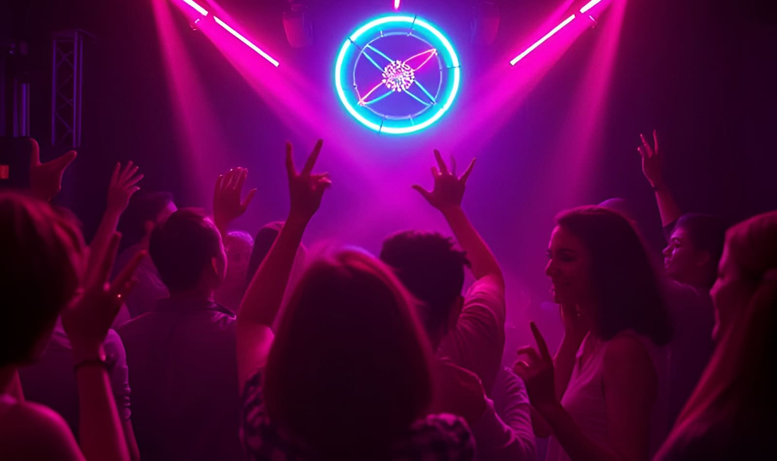 Guests dancing at a neon party