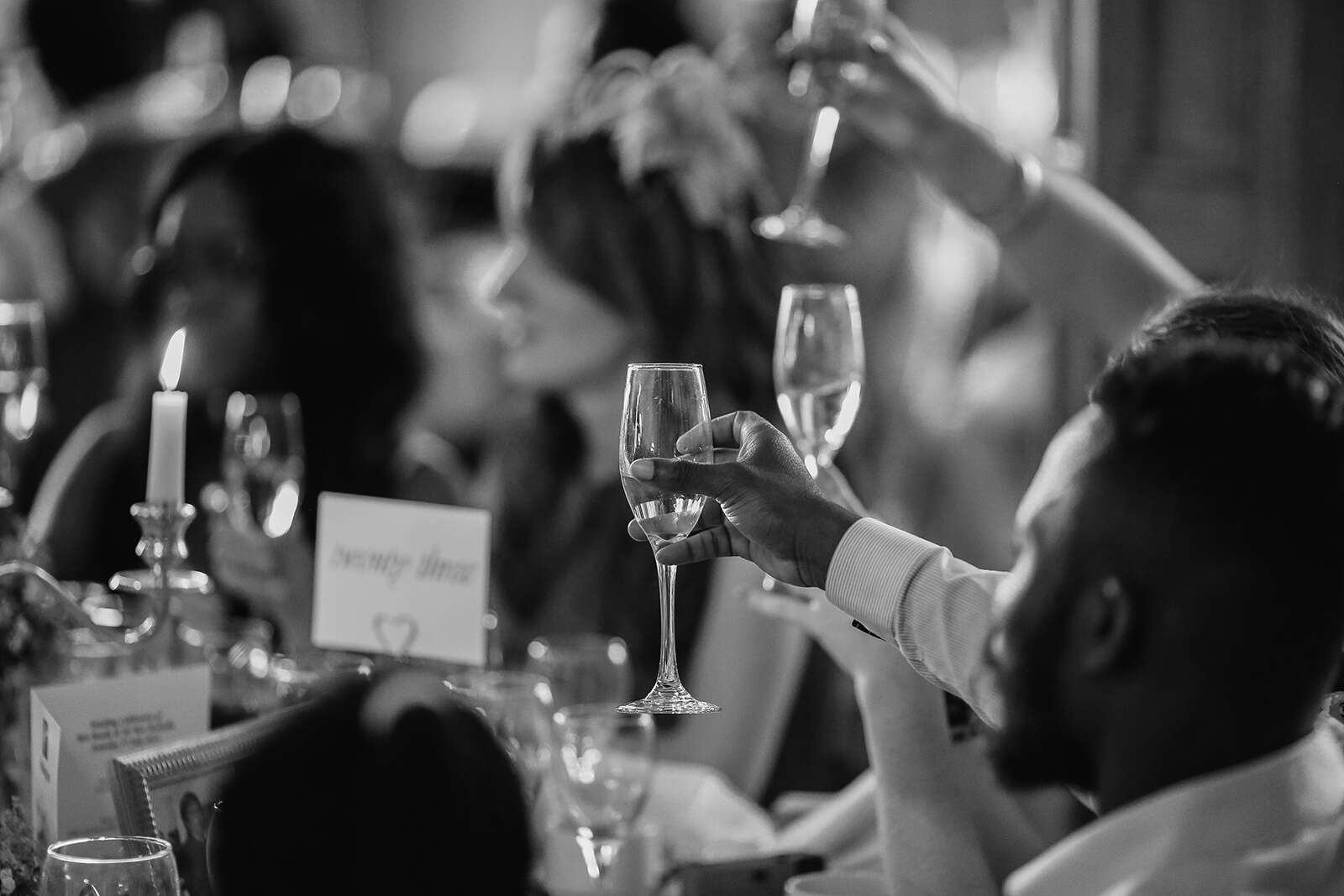 Guests making a toast to the married couple