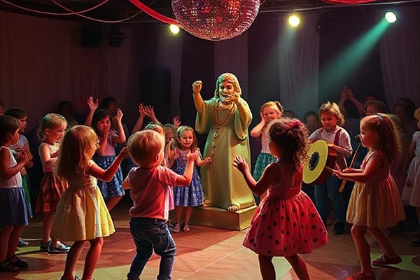 Children playing musical statues at a childrens disco