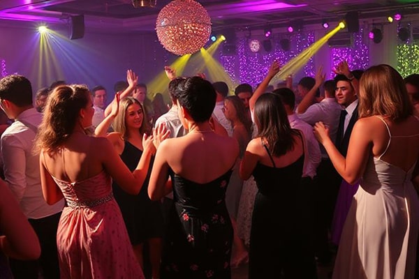 School prom with lots of students dancing