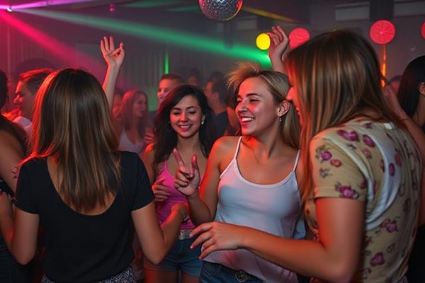 A big group of teenagers dancing at a disco