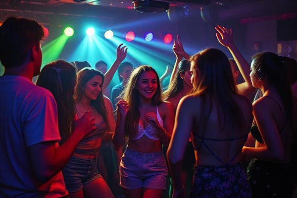 A mixed group of teenagers at a disco