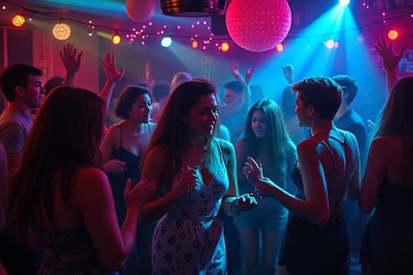 Lots of teenagers at a disco