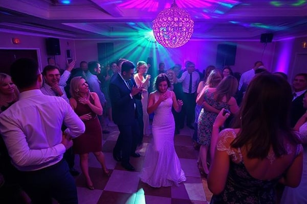 Guests dancing at a wedding disco